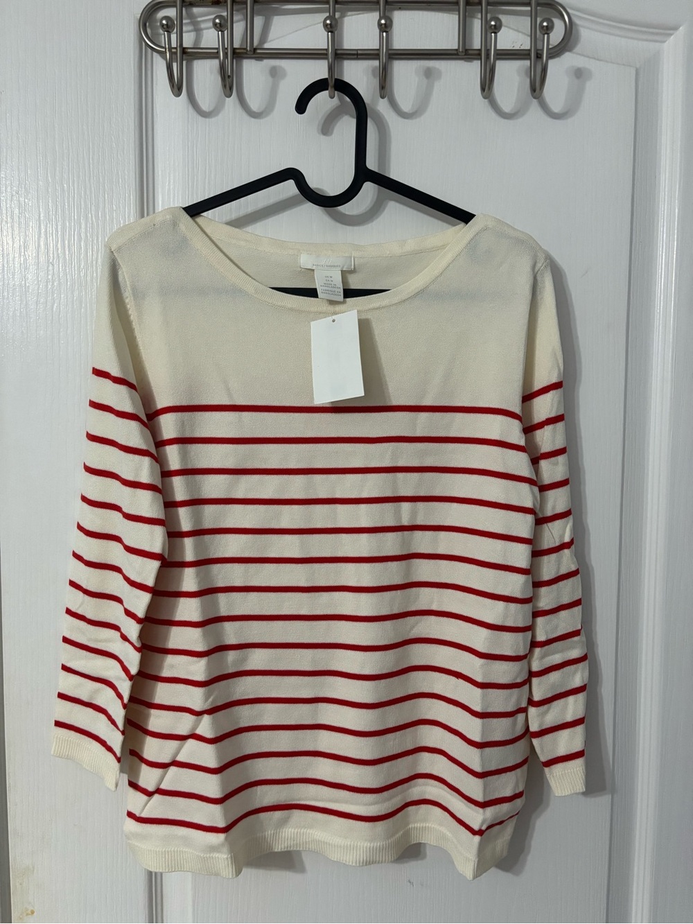 H&M Women’s Cream and Red Striped Boatneck Top